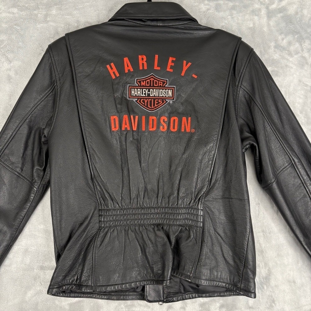 Harley Davidson‎ Womens Leather Jacket Black Large Embroidered Logo Pockets